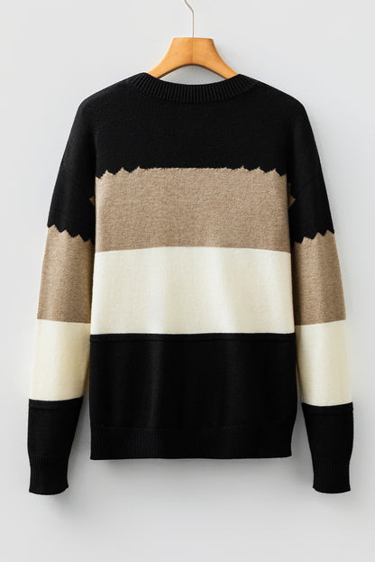 Colorblock Crew Neck Drop Shoulder Sweater