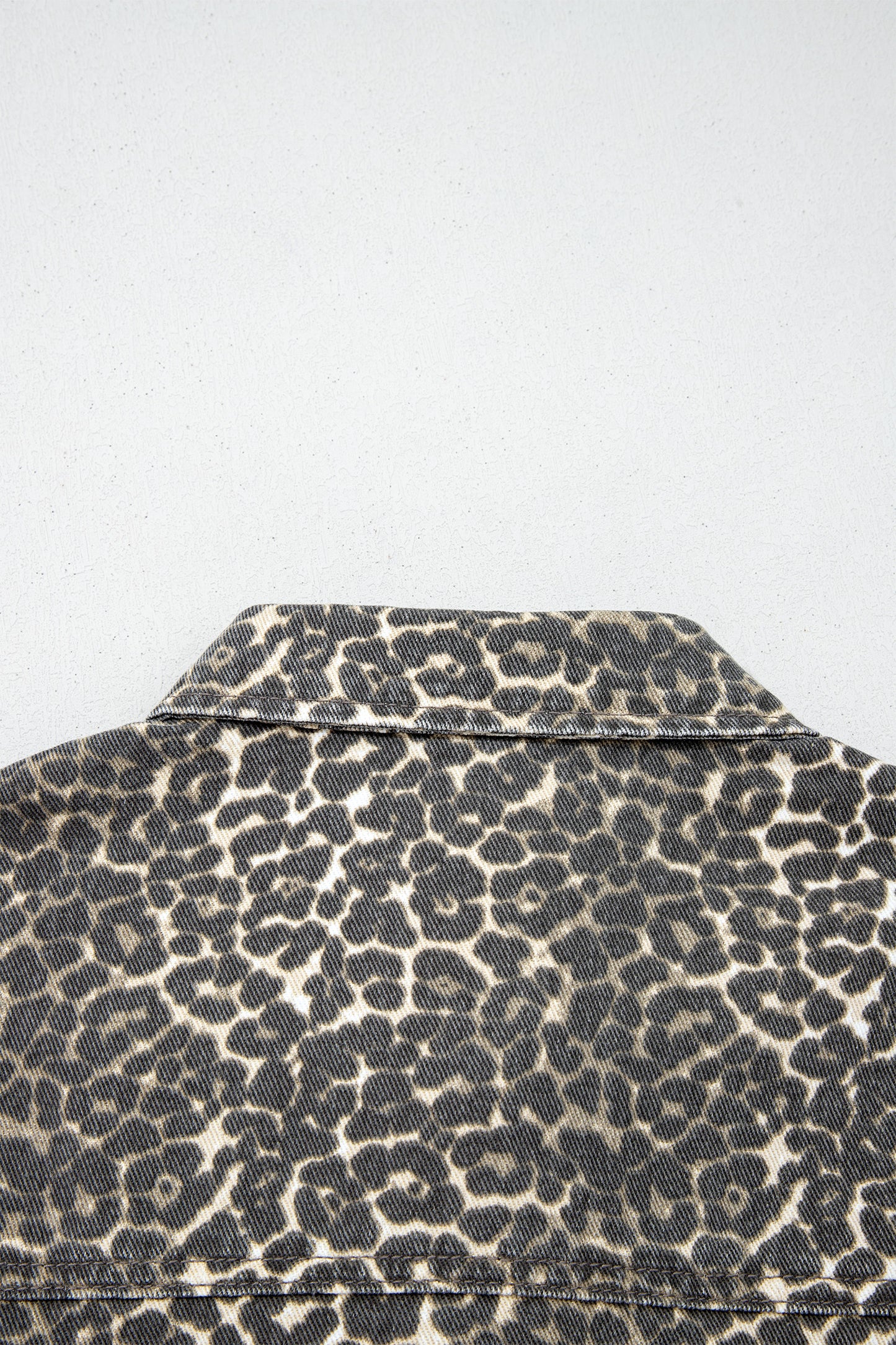 Leopard Denim Short Sleeve Button Up Cropped Shirt