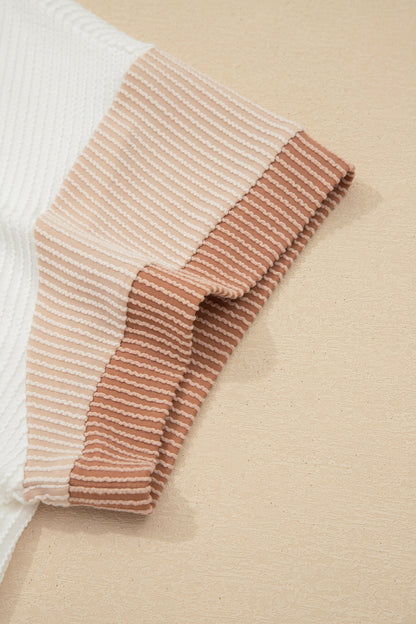 Plus Size Colorblock Bow Tie Corded Knit Top