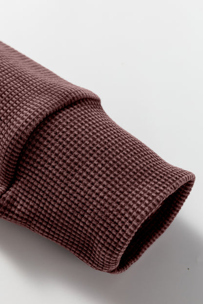 Waffle Knit Patchwork Long Sleeve Top