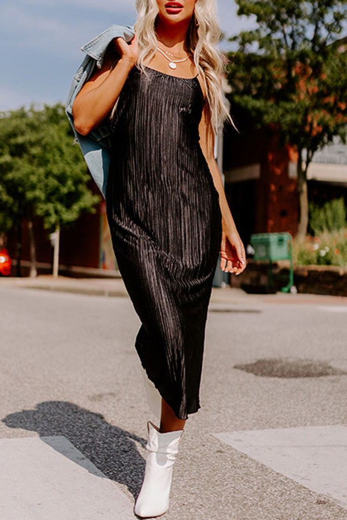 Pleated Low Back Midi Dress