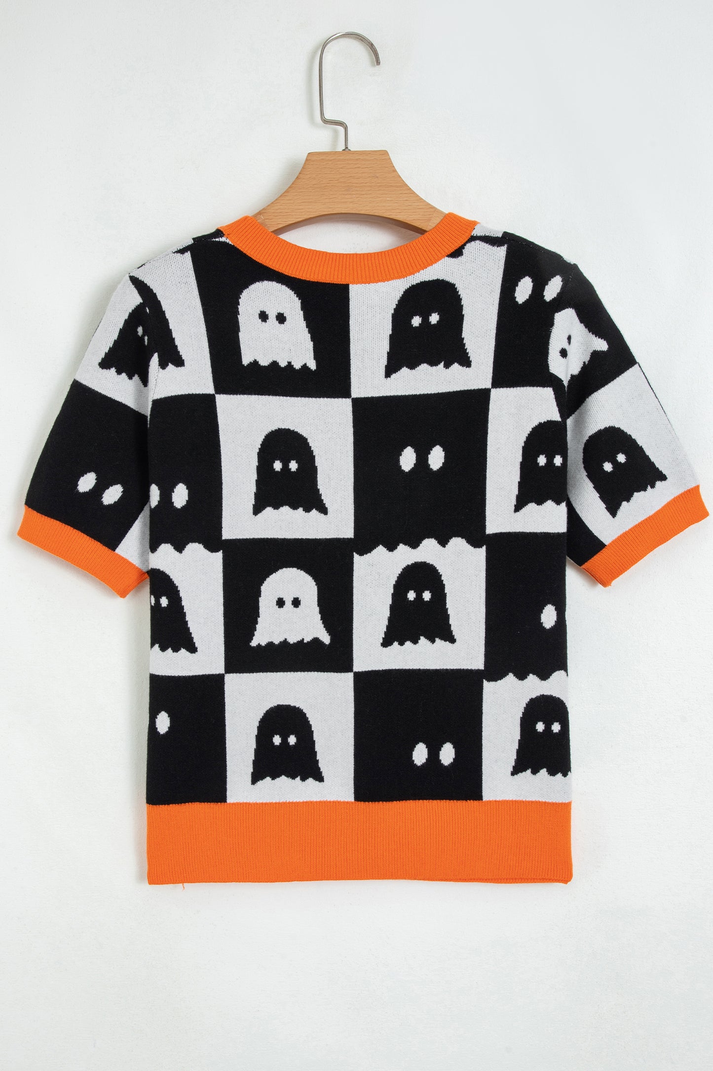 Halloween Ghost Checker Short Sleeve Knit Top