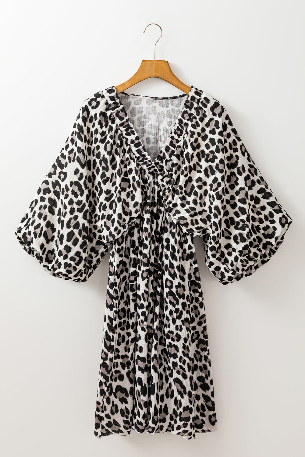 Leopard 3/4 Sleeve V-Neck Dress