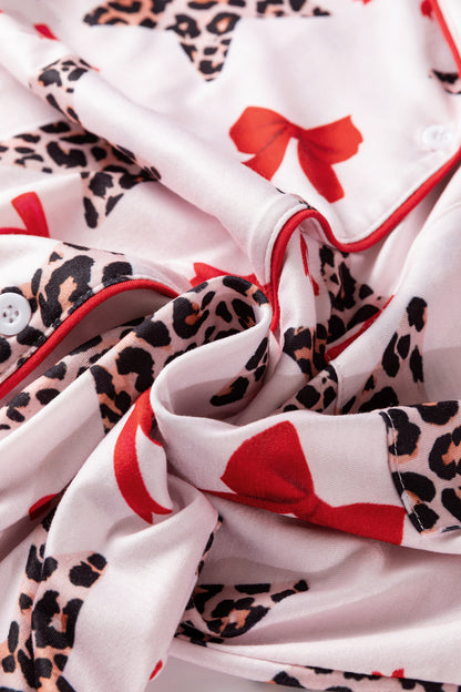 Leopard Star Bow Tie Top and Short Pajama Set