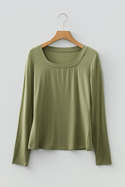 Solid Scoop Neck Long Sleeve Top