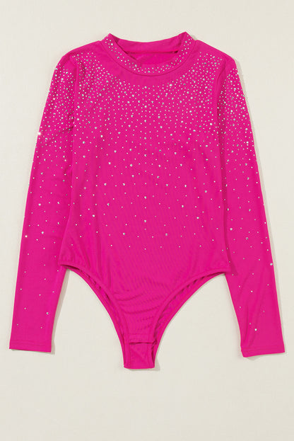 Rhinestone Mesh Long Sleeve Bodysuit