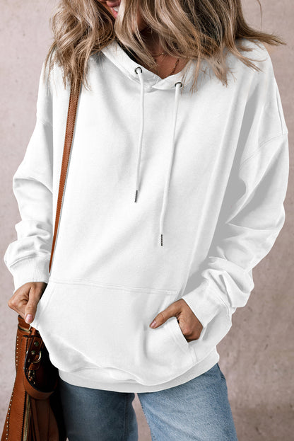 Fleece Lined Pocketed Drawstring Hoodie