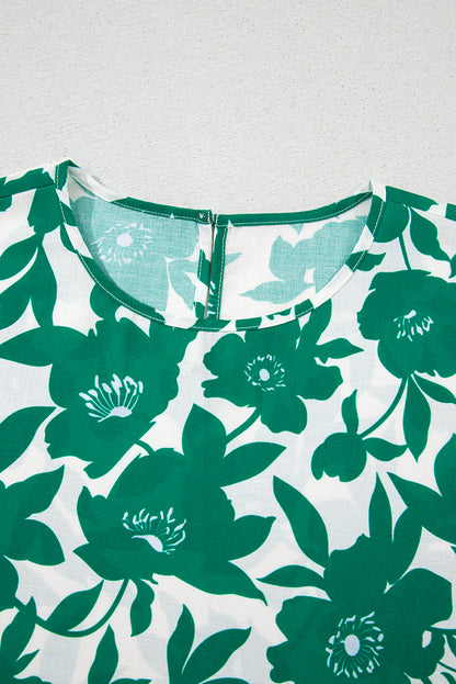 Floral Ruffle Short Sleeve Round Neck Blouse