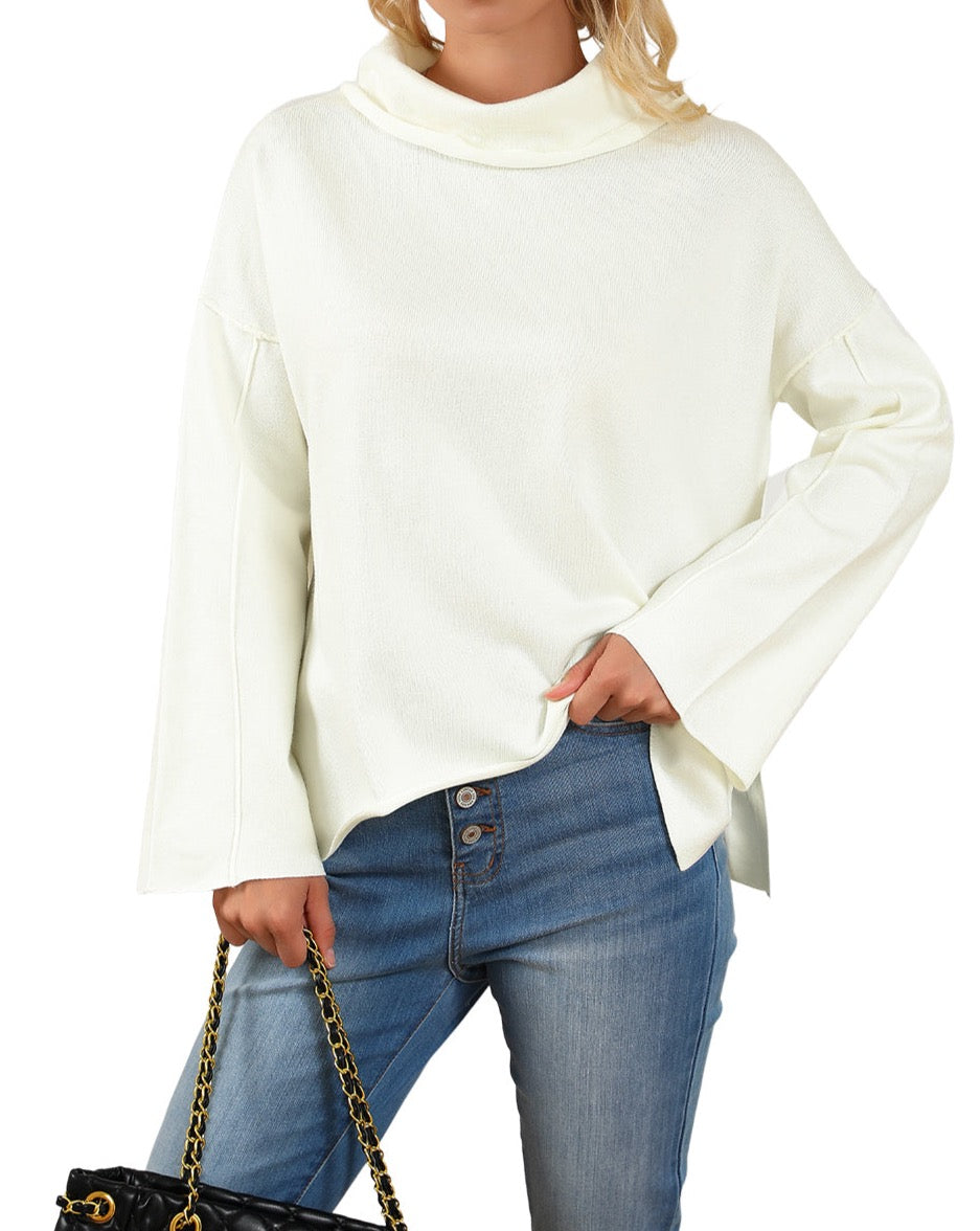 Cowl Turtleneck Exposed Seam Sweater