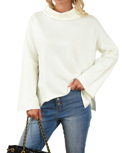 Cowl Turtleneck Exposed Seam Sweater