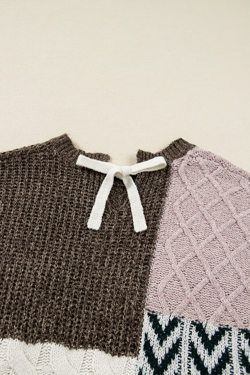 Plus Size Colorblock Cable Knit Tie Back Sweater