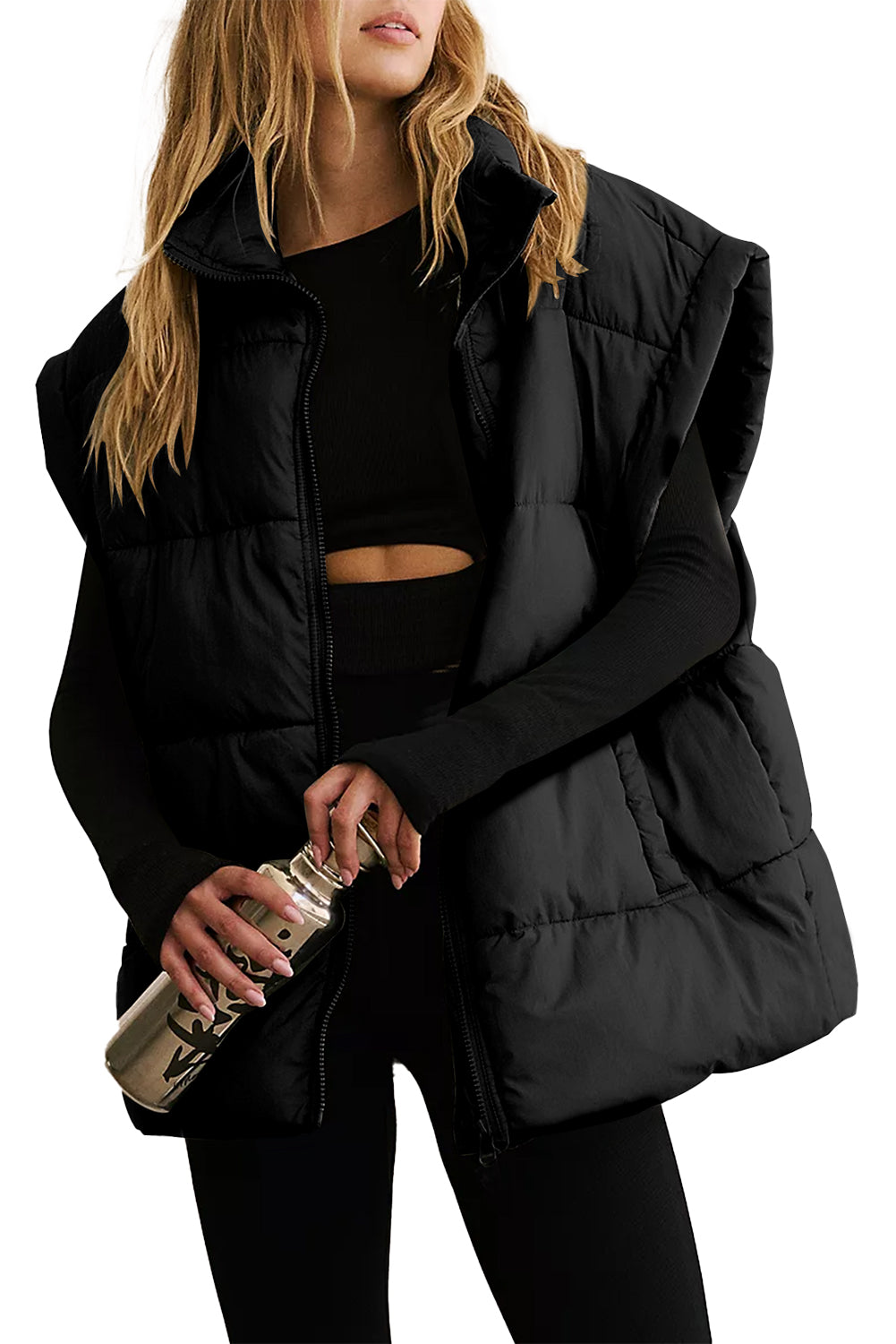 Solid Oversized Sleeveless Puffer Vest