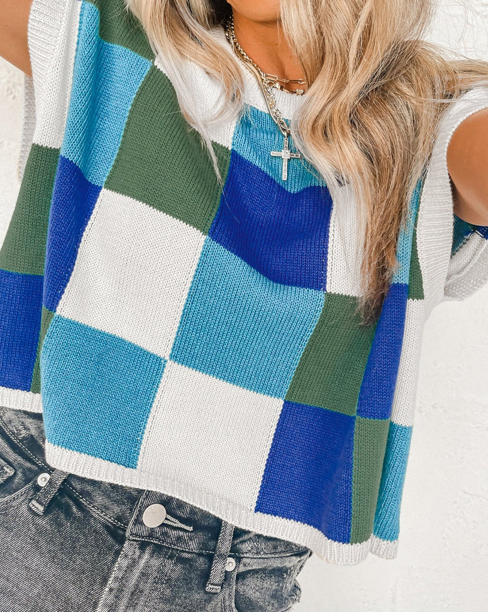 Colorblock Cap Sleeve Sweater Top