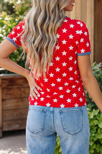 Americana Stars Colorblock Short Sleeve Top