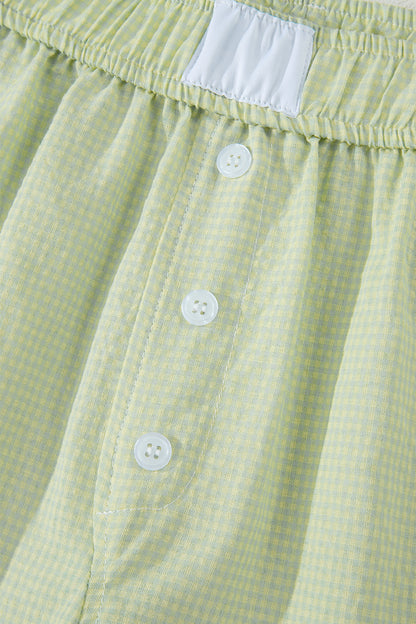 Gingham Plaid Button Lace Trim Boxer Shorts