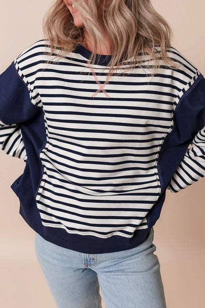 Stripe Colorblock Reverse Seam Sweatshirt