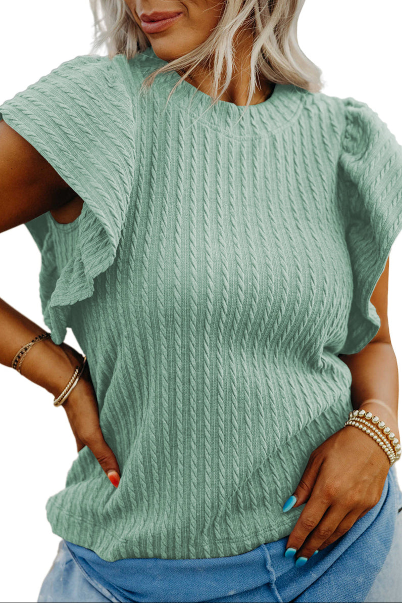 Solid Textured Flutter Sleeve Top