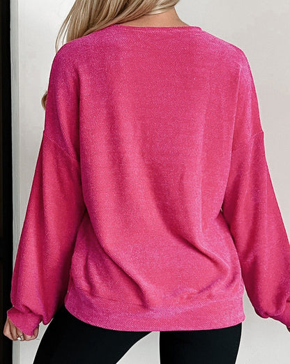 Texture Long Sleeve V-Neck Top