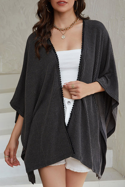 Ribbed Lace Trim Oversized Kimono