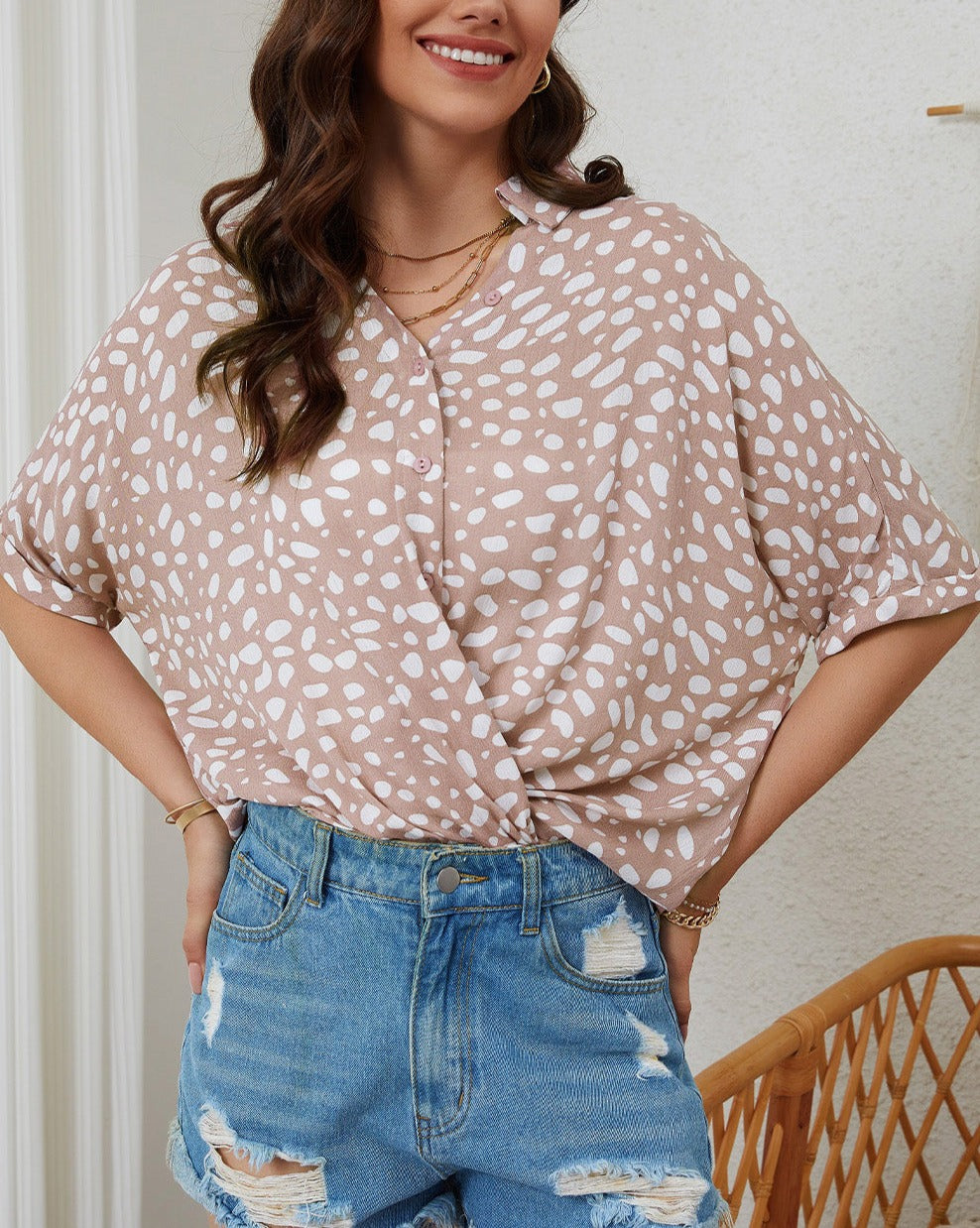 Leopard Twist Front Buttoned Shirt