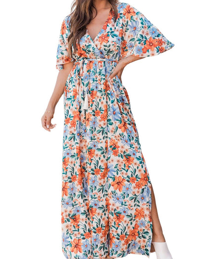 Floral Wrap Belted Maxi Dress