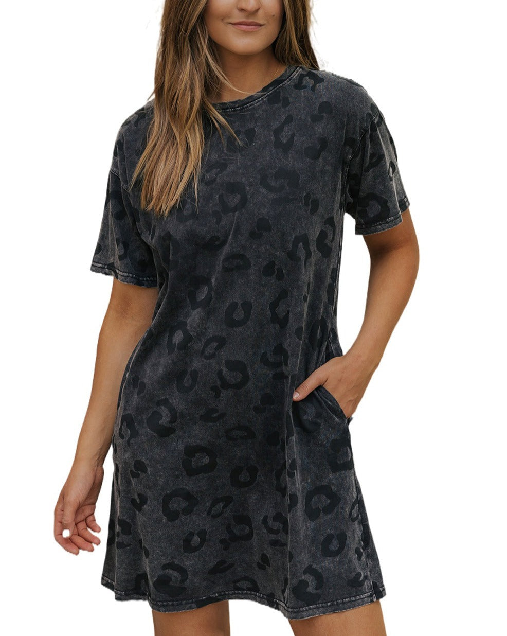 Leopard Pocketed T-Shirt Dress