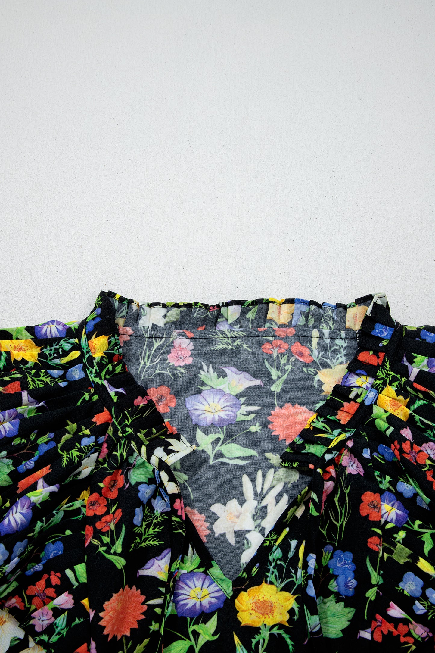 Flower Tiered Flutter Sleeve V-Neck Blouse