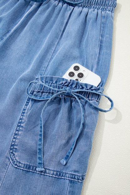 Denim Drawstring Pocket Elastic Waist Loose Pants