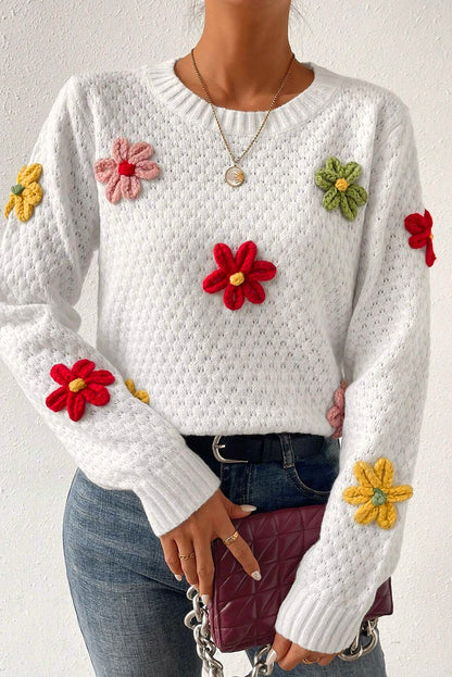 Floral Textured Knit Sweater