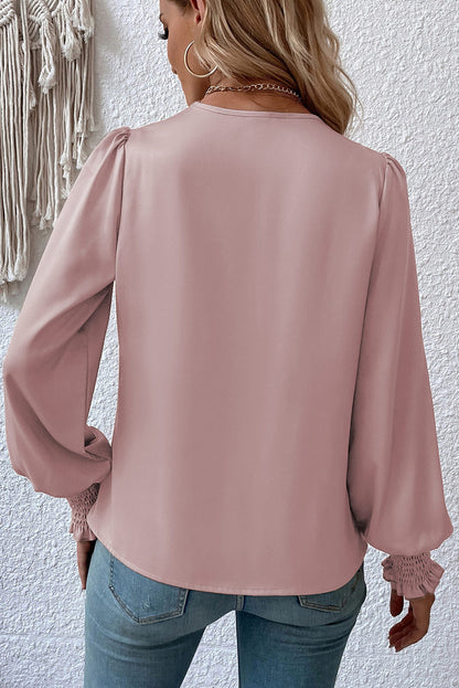 Draped V-Neck Long Sleeve Blouse