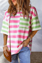 Stripe Contrast Drop Sleeve T-Shirt