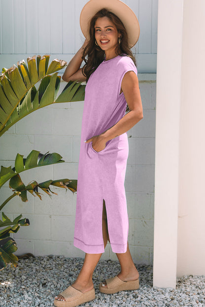 Mineral Wash Pocketed T-shirt Maxi Dress