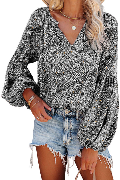 Abstract Lantern Sleeve Blouse