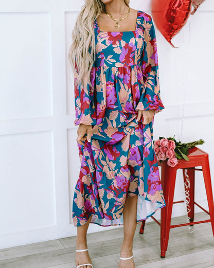 Floral Ruffle Empire Waist Midi Dress