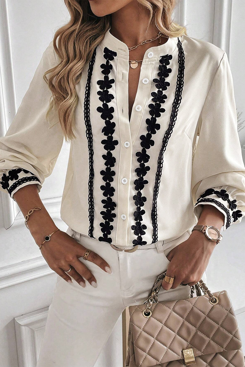 Floral Embroidered Long Sleeve Shirt