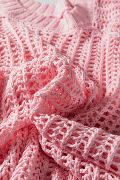 Plus Size Crochet Bow Tie Short Sleeve Sweater