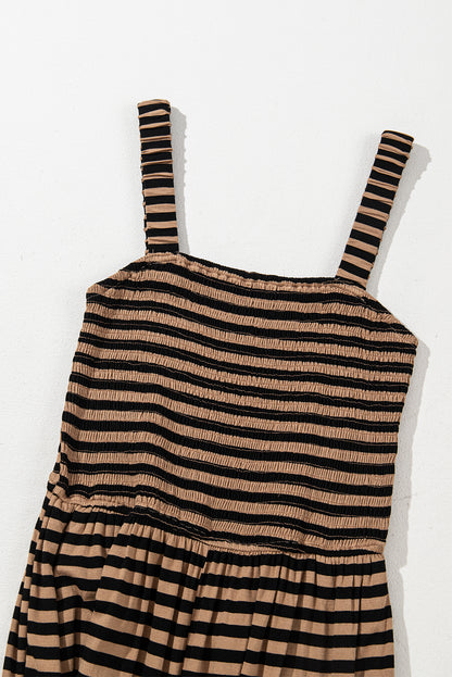 Stripe Square Neck Shirred Wide Leg Jumpsuit
