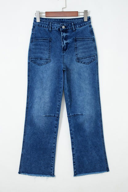 Frayed Hem Cropped Straight Leg Jeans