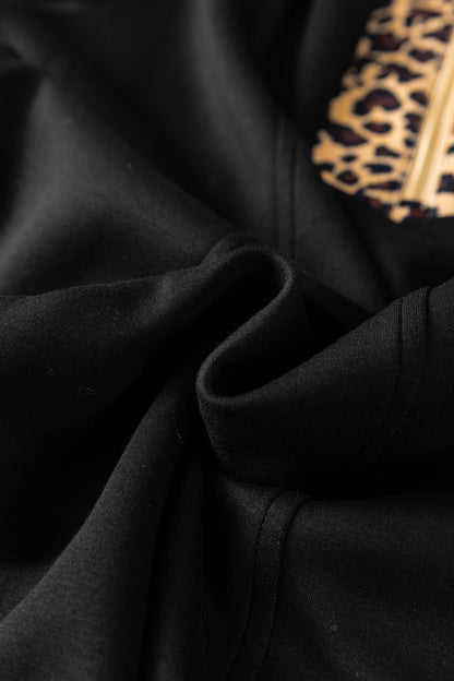 Leopard Patchwork Zip Collared Puff Sleeve Mini Dress