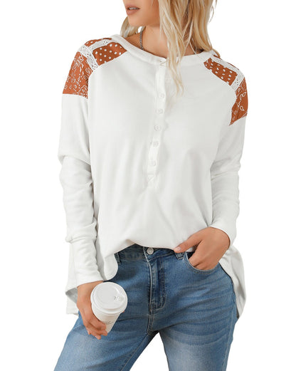 Western Lace Colorblock Henley Top