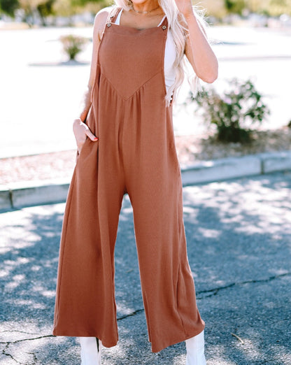 Buttoned Straps Wide Leg Jumpsuit