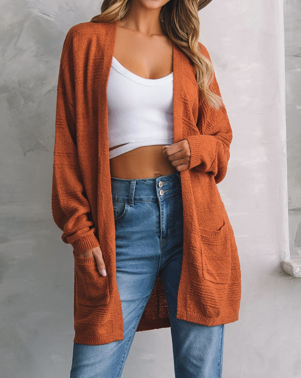 Textured Knit Pocketed Cardigan