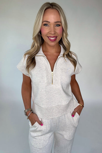 Solid Half Zip Polo Tee and Pants Set