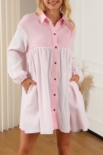 Gauze Puff Sleeve Shirt Dress