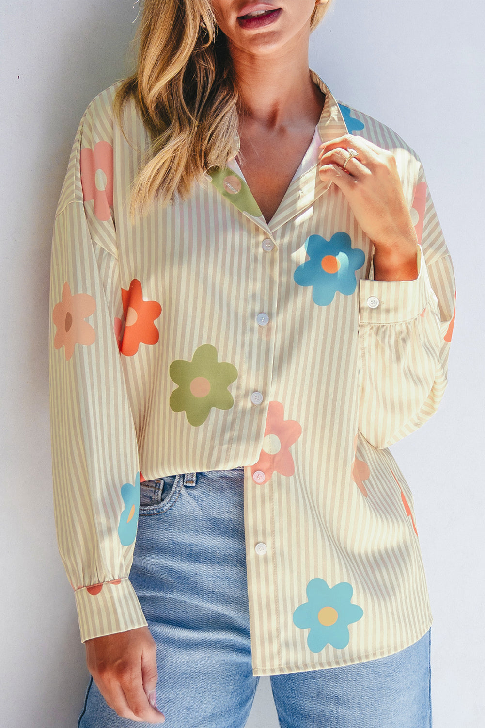 Stripe Floral Button-up Shirt