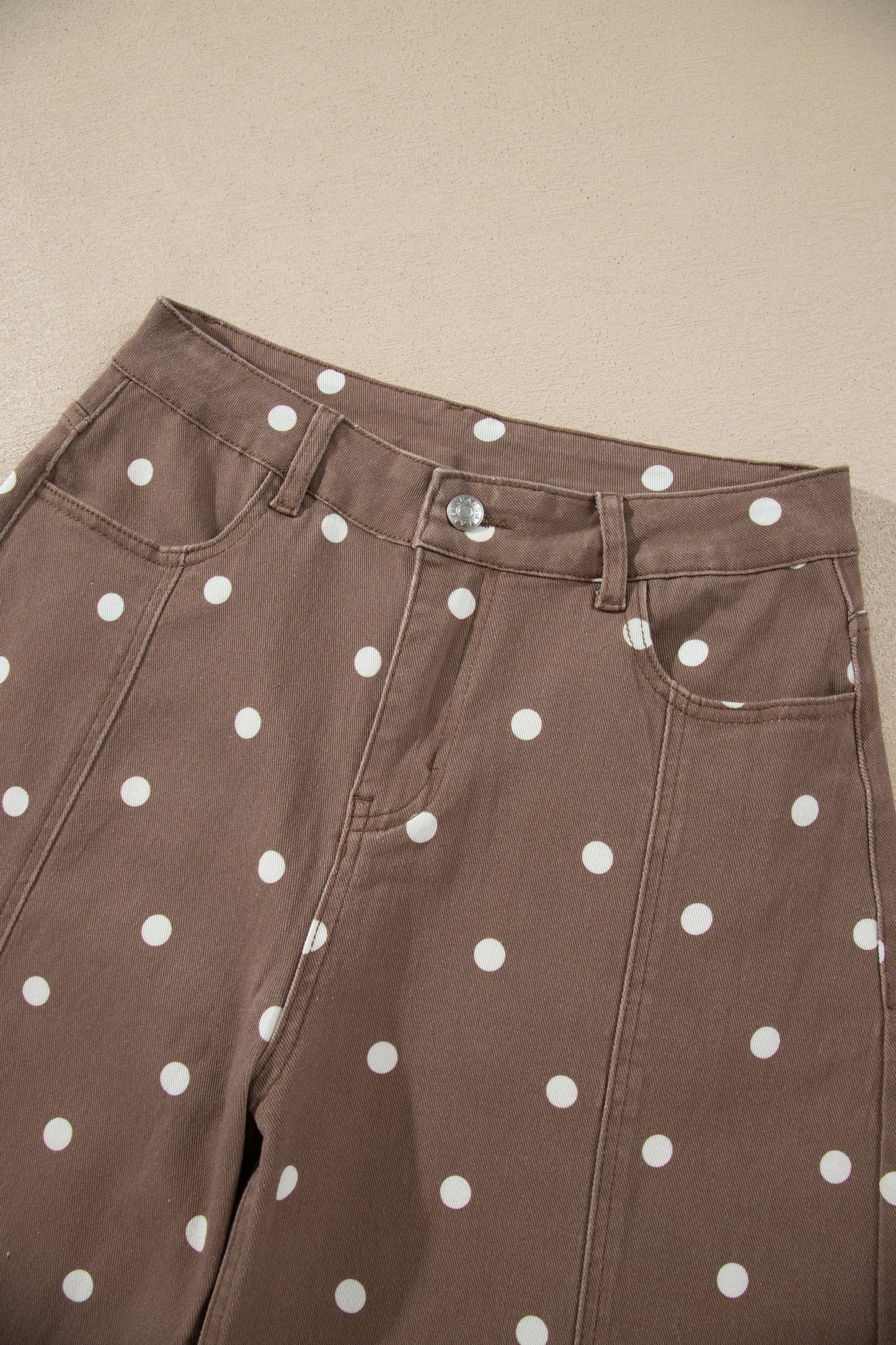 Polka Dot Denim Tailored Seam Barrel Leg Jeans