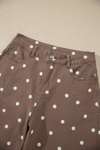 Polka Dot Denim Tailored Seam Barrel Leg Jeans