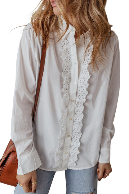 Lace Crochet Trim Buttoned Shirt