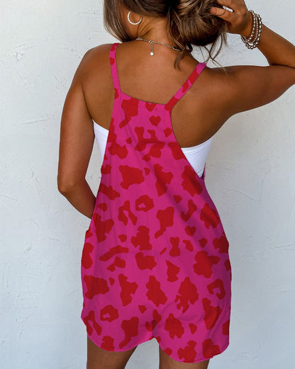 Leopard Sleeveless V-Neck Pocketed Romper