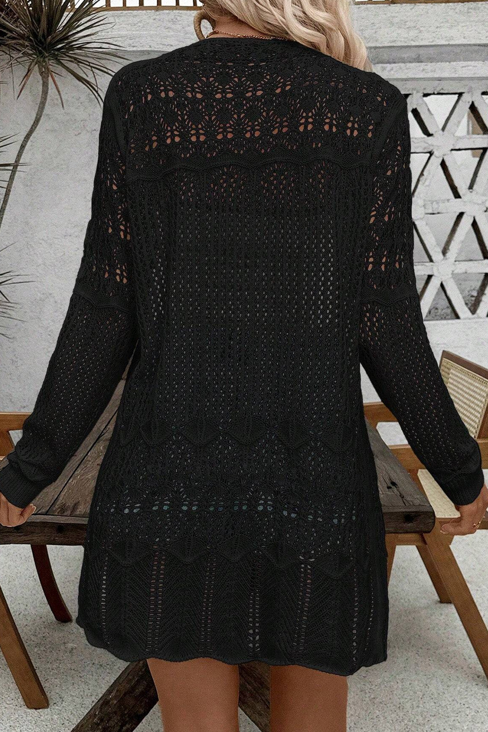 Crochet Hollowed Open Front Cardigan